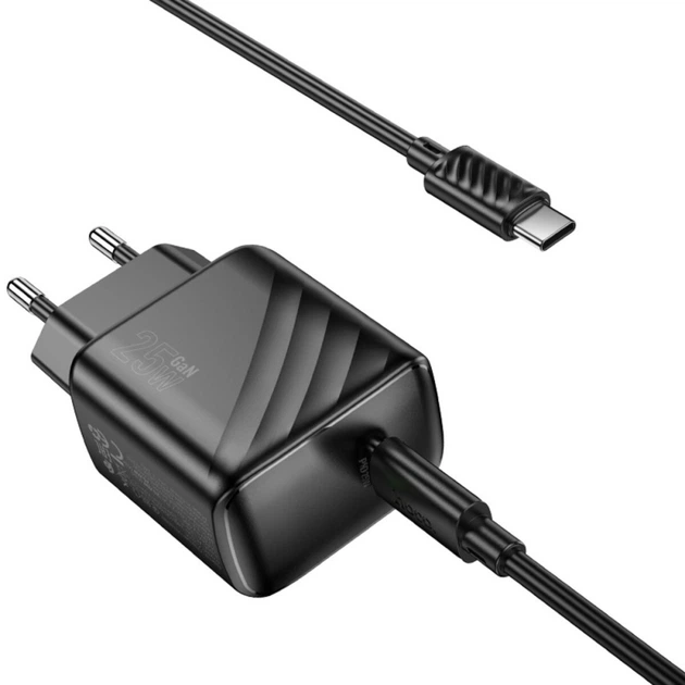Сетевое зарядное устройство HOCO CS24A Puerto single-port PD25W / QC3.0 cable Type-C to Type-C, Black - Фото 3 Сетевое зарядное устройство HOCO CS24A Puerto single-port PD25W / QC3.0 cable Type-C to Type-C, Black - изображение 3