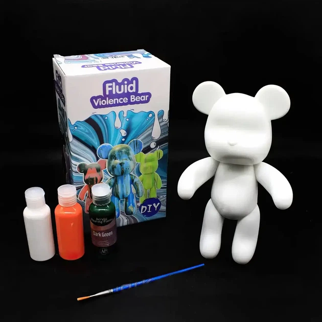 Флюидный мишка DIY Creative Fluid Bear, 23см, с красками 3 шт / Набор раскраска для творчества медвежонок - изображение 5