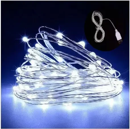 Гирлянда нить Роса от USB, 50м, 500LED + пульт, Белая - Фото 3 Гирлянда нить Роса от USB, 50м, 500LED + пульт, Белая - изображение 3
