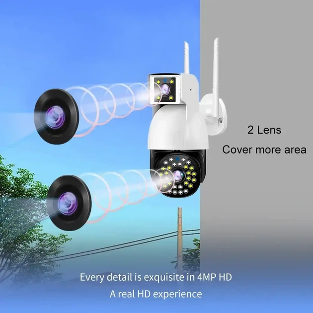 Беспроводная Камера DUAL CAMERA P12 WIFI IP 360/90 V380PRO 3+3.0mp Поворотная Уличная с Датчиком Движения - изображение 3