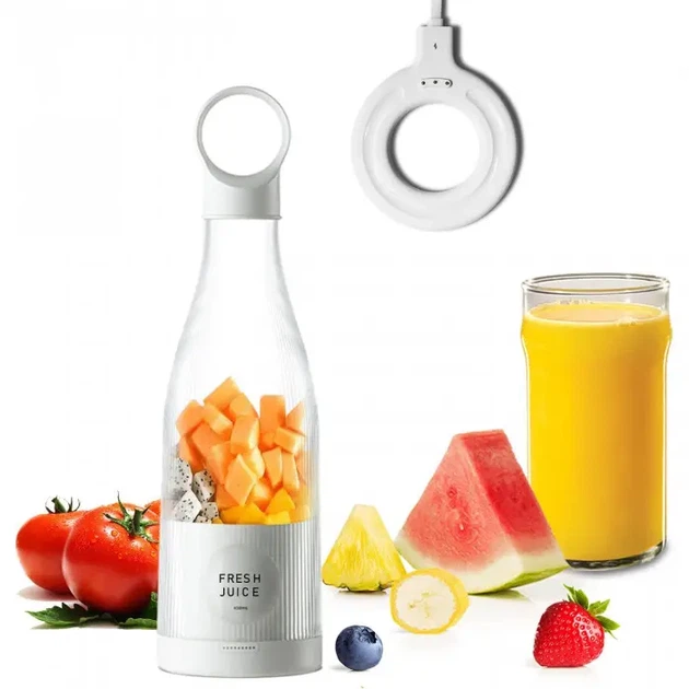 Мини блендер Mini juice для смузи, портативный, в форме бутылки, 300 мл. - изображение 3