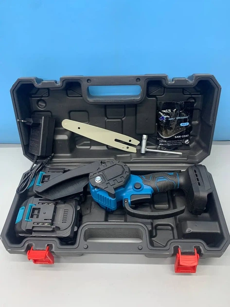 Безщіткова Акумуляторна ланцюгова міні-пила 6 inch Electric SAW BLUE кейсом / 2 акумулятори 4А/год 8644 - зображення 4