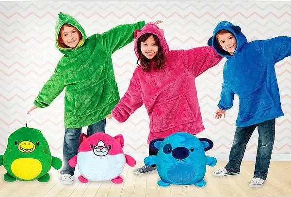Детская игрушка-толстовка Huggle Pets Hoodie плед трансформер с капюшоном и рукавами 3 в 1 до 140 см, голубая - изображение 4