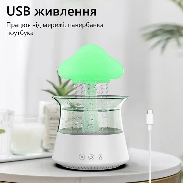 Атмосферный ультразвуковой увлажнитель воздуха гриб Rainfall с эффектом дождя. Ночник увлажнитель воздуха Doctor-101 с подсветкой - изображение 4
