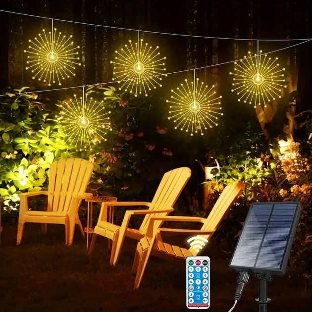 Светодиодные шаровые лампы Solar Starburst, светодиодные огни с дистанционным управлением, 8 режимами Теплый белый - изображение 7