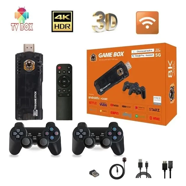 Игровая ТВ приставка Game Box 8K 8X M98 Smart TV Stick 64GB геймстик с геймпадами + 10000 встроенных игр - изображение 7