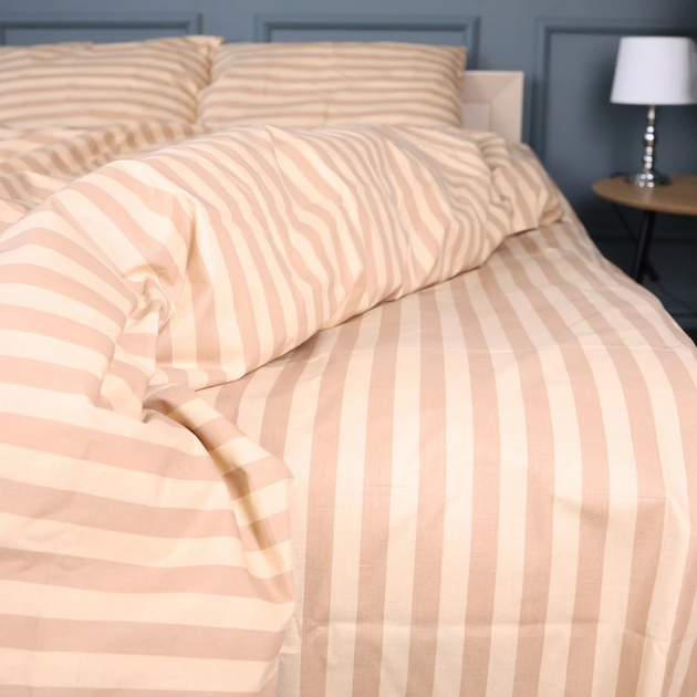 Акція на Простирадло на резинці MirSon двоспальне 180x200+25 см Stripe 17-0610 Light Brown Бязь від Rozetka