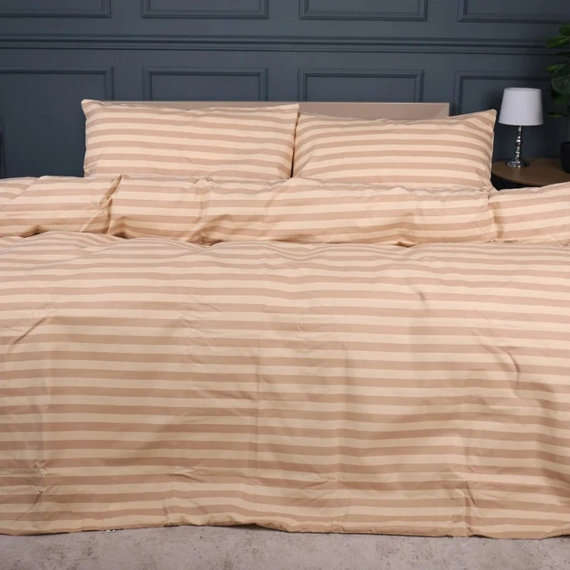 Комплект постільної білизни MirSon Ranforce Elite King Size 220х240 см 17-0610 Stripe Light Brown Ранфорс (2200008198855) - Фото 2 Комплект постільної білизни MirSon Ranforce Elite King Size 220х240 см 17-0610 Stripe Light Brown Ранфорс (2200008198855) - зображення 2