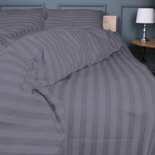 Простынь на резинке MirSon двуспальная 160x200+25 см Stripe 17-0601 Gray Бязь (2200008049263) - изображение 2