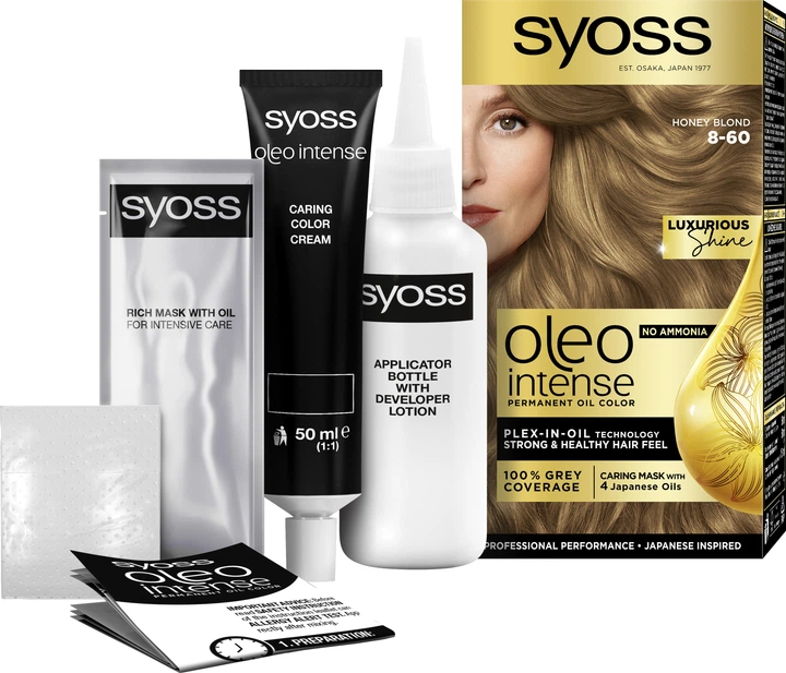 Стойкая краска для волос без аммиака SYOSS Oleo Intense 8-60 Медовый Блонд 115 мл (9000101086652) - Фото 5 Стойкая краска для волос без аммиака SYOSS Oleo Intense 8-60 Медовый Блонд 115 мл (9000101086652) - изображение 5