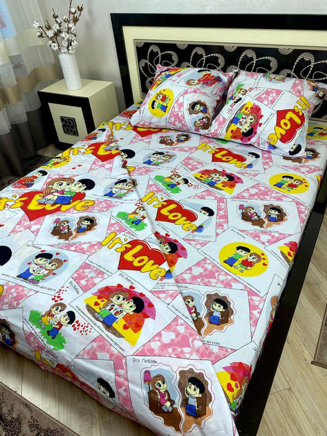 Комплект постельного белья Sweet-Dream Лав из (Love Is) 150 х 215 см полуторный разноцветный - Фото 4 Комплект постельного белья Sweet-Dream Лав из (Love Is) 150 х 215 см полуторный разноцветный - изображение 4