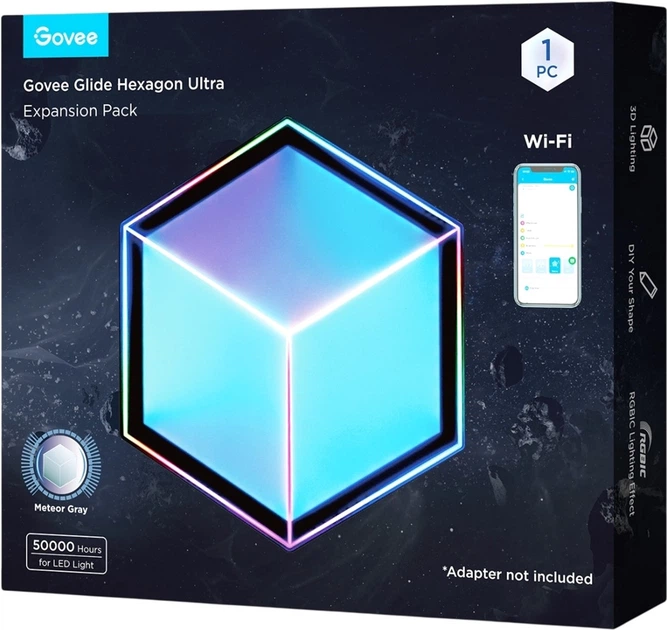 Настінний світильник Govee H106A Glide Hexagon Light Panels Ultra expansion pack, 1шт, RGBIC, WI-FI/Bluetooth Фіолетовий (6974316999287) - зображення 3