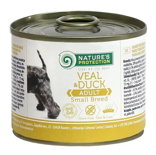 Влажный корм для взрослых собак малых пород с телятиной и уткой Nature's Protection Adult small breed Veal & Duck 200г - Фото 1 Влажный корм для взрослых собак малых пород с телятиной и уткой Nature's Protection Adult small breed Veal & Duck 200г - изображение 1