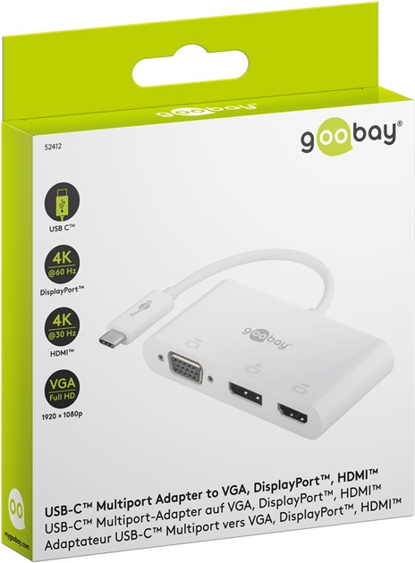 Adapter Goobay USB-C do HDMI/VGA/DisplayPort Multiport White (4040849524127) - obraz 5