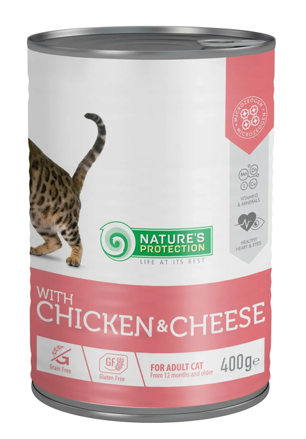 Вологий корм для дорослих котів з куркою і сиром Nature's Protection with Сhicken & Сheese 400 г - Фото 1 Вологий корм для дорослих котів з куркою і сиром Nature's Protection with Сhicken & Сheese 400 г - зображення 1