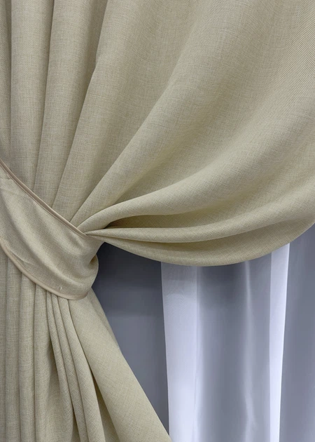 Комплект готовых штор VR-Textil Лен Мешковина № 114ш Бежевый 100х270 см 2 шт (31-098) - изображение 5
