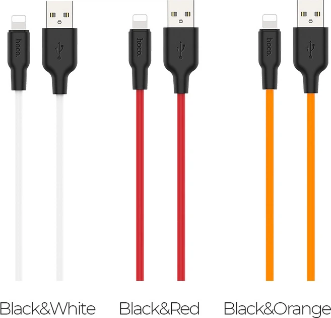 Кабель Hoco X21 Plus USB to iP 2.4A silicone silicone connectors 1 м Black+White (6931474711816) - Фото 3 Кабель Hoco X21 Plus USB to iP 2.4A silicone silicone connectors 1 м Black+White (6931474711816) - изображение 3