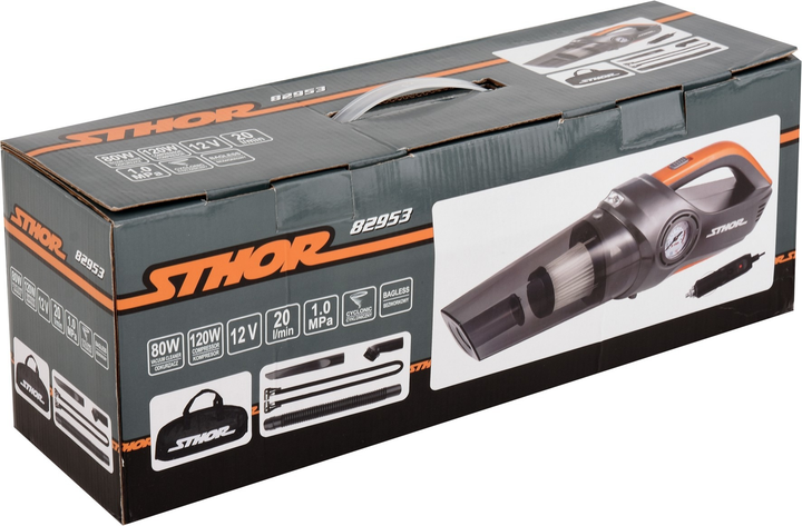Odkurzacz samochodowy STHOR 12 V 80 W filtr HEPA z kompresorem 120 W 1 MPa 20 l/min + worek (82953) (5906083048814) - obraz 9