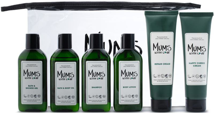 Набір косметики для догляду Mums With Love Starter Set Шампунь 100 мл + Крем для тіла 100 мл + Гель для душу 100 мл + Лосьйон для тіла 100 мл + Олія для тіла 100 мл + Крем для обличчя 100 мл (5707761412053) - зображення 2