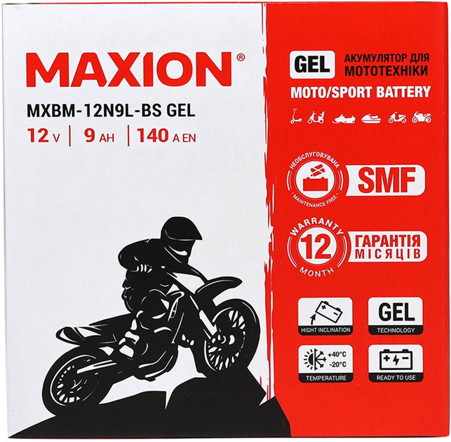 Мото акумулятор Maxion 12N9L-BS GEL 12 В 9 А/год 140 A (4820219072683) - зображення 4