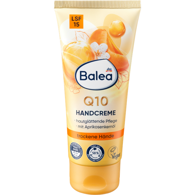 Крем для рук с маслом абрикосовых косточек Balea Q10 100 мл LSF 15 - Фото 1 Крем для рук с маслом абрикосовых косточек Balea Q10 100 мл LSF 15 - изображение 1