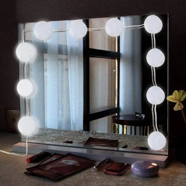 Лампи LED 10 шт для гримерного дзеркала USB живлення мережа 220V - зображення 3
