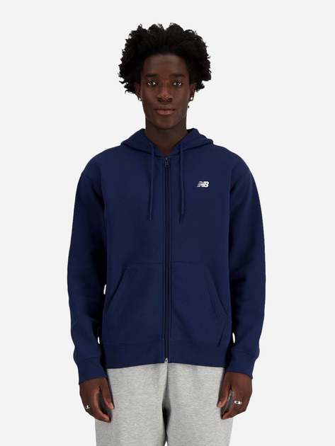 Толстовка на блискавці чоловіча New Balance Stacked Logo MJ41501 L Темно-синя (197375352541) - зображення 1