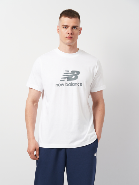 Футболка бавовняна довга чоловіча New Balance Stacked Logo MT41502 XL Біла (196941811369) - зображення 1