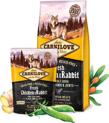 Карнілав корм сухий для дорослих собак усіх порід Carnilove Fresh Chicken and Rabbit for Adult dogs з куркою та кроликом 12 кг + Подарунок 2шт Carnilove Fresh Chicken and Rabbit for Adult dogs з куркою та кроликом 1,5кг - изображение 3