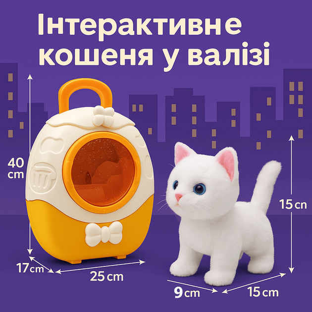 Игровой набор Интерактивный Котик в чемодане-рюкзаке — белый кот мяукает, ходит, кейс с аксессуарами - Фото 2 Игровой набор Интерактивный Котик в чемодане-рюкзаке — белый кот мяукает, ходит, кейс с аксессуарами - изображение 2
