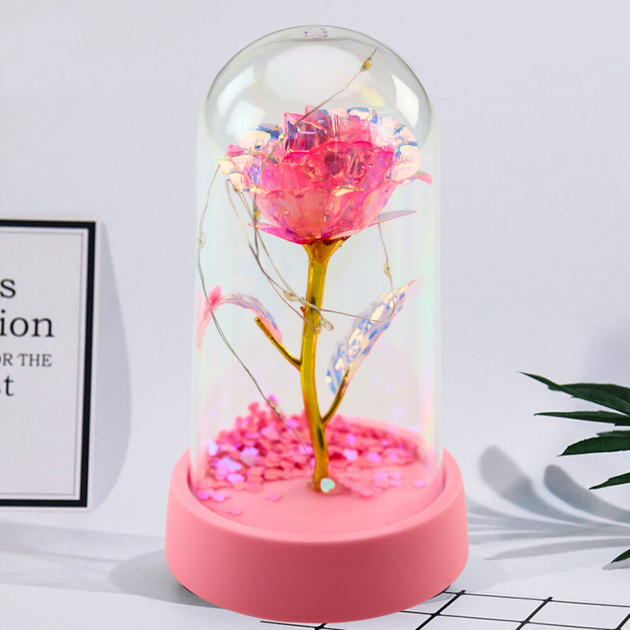 Вічна троянда в колбі Lena Toys світлодіодна рожева 14x8 см (5905991037347) - зображення 4