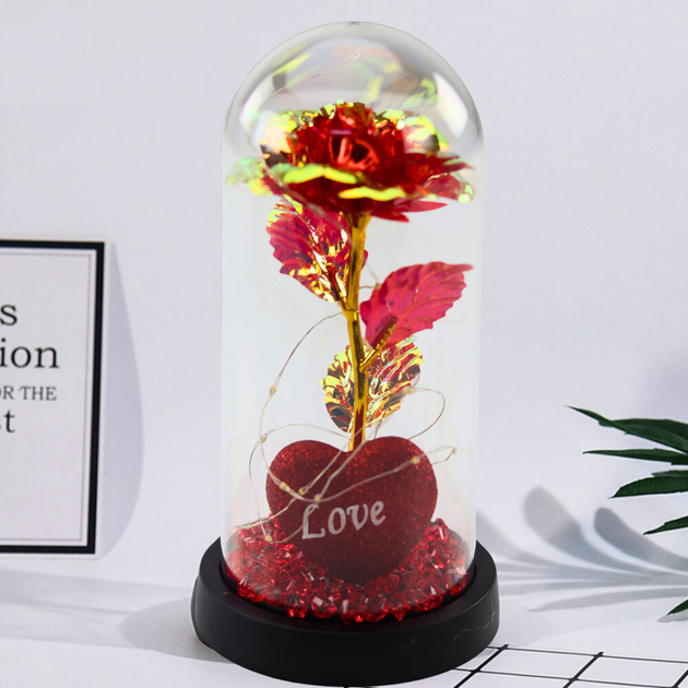 Wieczna róża w kolbie Lena Toys Led czerwona z serduszkiem i koralikami 21x11 cm (5905991037613) - obraz 4