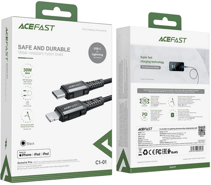 Kabel Acefast Apple Lightning - USB Type-C 1.2 m 30 W Black (AT6974316280484) - obraz 4