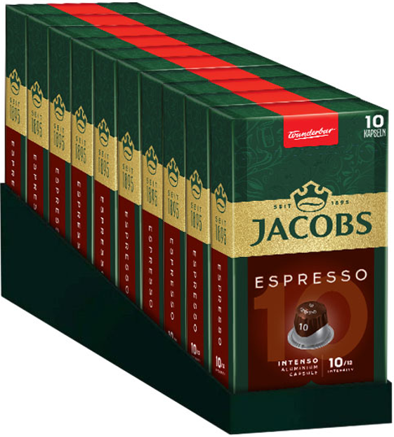 Набір в капсулах Nespresso Jacobs Espresso №10 Intenso 10 упаковок по 10 капсул - Фото 1 Набір в капсулах Nespresso Jacobs Espresso №10 Intenso 10 упаковок по 10 капсул - изображение 1