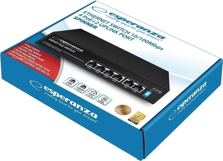 Przełącznik Esperanza SPINNER 4x10/100 Mbps PoE + 2xUplink (ENS105) - obraz 3