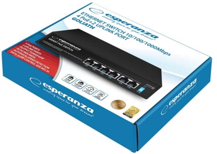 Комутатор Esperanza GOLIATH 4x10/100/1000 Mbps PoE + 2xUplink (ENS107) - зображення 3