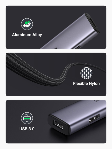 Hub USB Ugreen CM473 4-in-1 USB Type-C to 4xUSB 3.0 HUB Space Gray (20841) - obraz 4