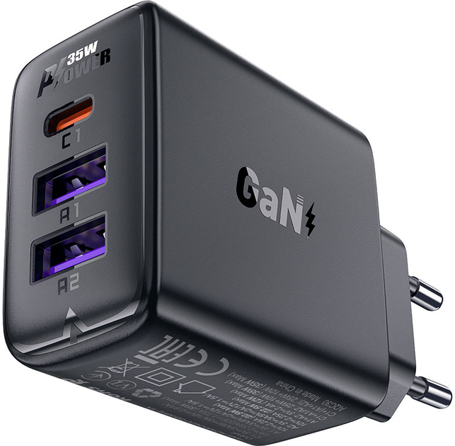 Ładowarka sieciowa Acefast A57 PD35W GaN 2xUSB-A+USB-C charger Black (6974316282730) - obraz 2