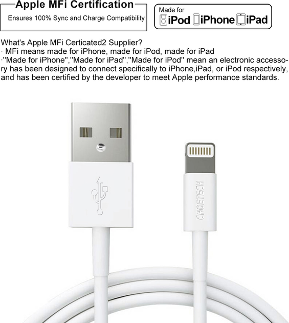 Кабель Choetech MFI USB 2.0 (IP0027-WH) - зображення 6
