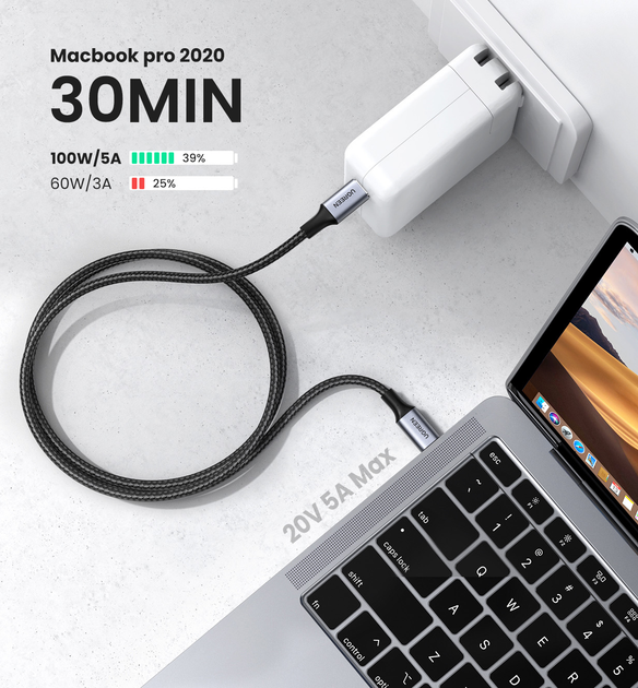 Kabel Ugreen US316 USB Type-C do USB Type-C Cable Aluminum Case with Braided 1.5 m Black (UGR-70428) - obraz 4