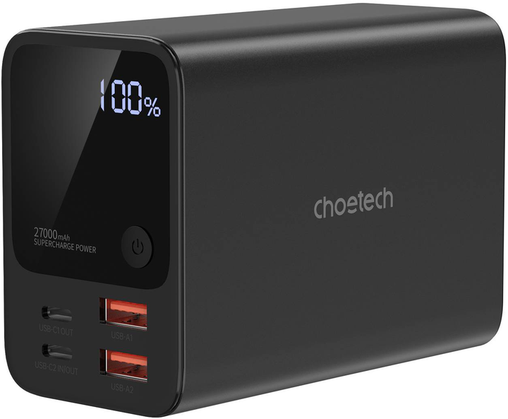 Powerbank Choetech 27000mAh 222.5W 2xUSB-C PD3.0 100+100W 2xUSB-A QC3.0 22W Black (B635-BK) - obraz 1