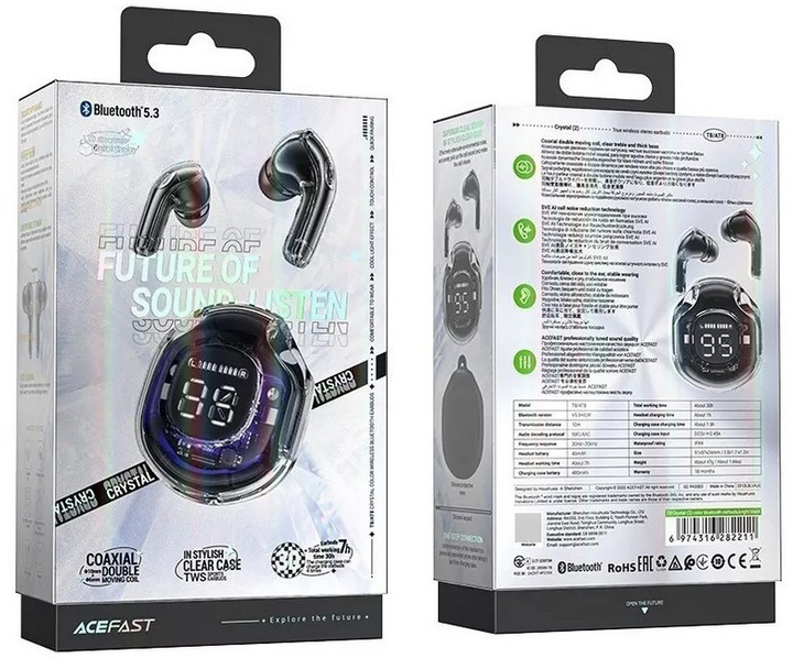 Słuchawki Acefast T8 Crystal color (2) bluetooth earbuds Bright Black (AFT8BB) - obraz 9
