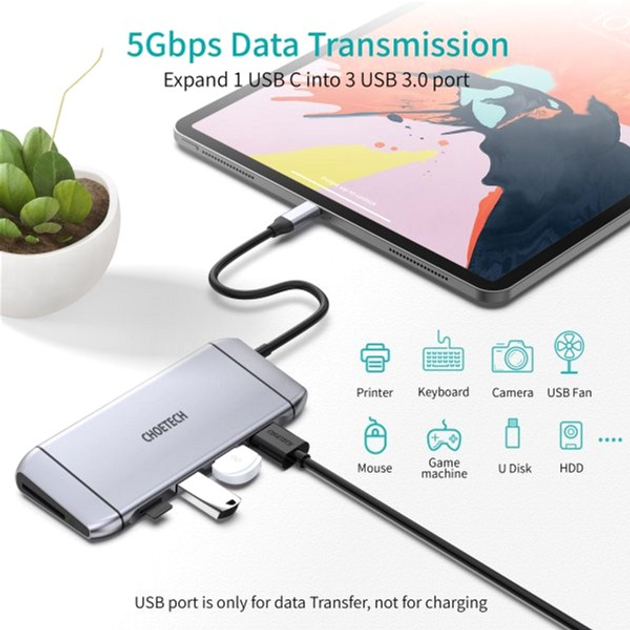 Stacja dokująca Choetech USB-C 9-w-1 (HUB-M15-GY) - obraz 9