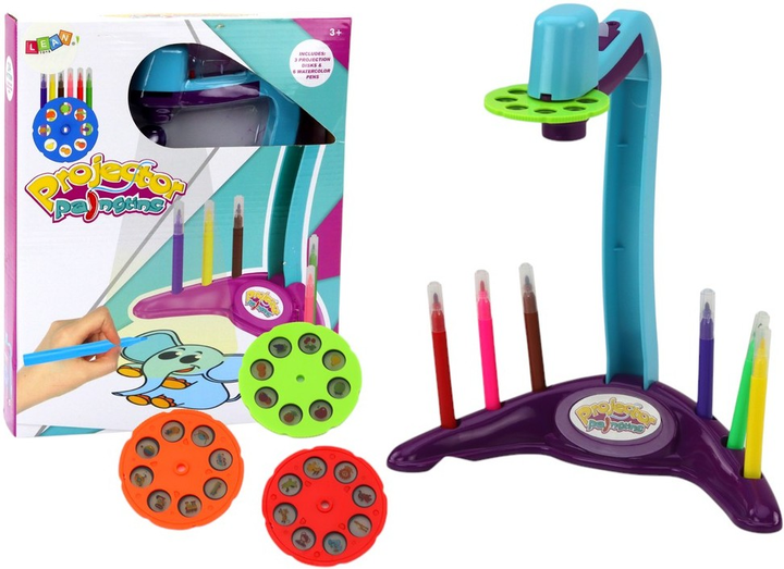 Projektor do rysowania LEAN Toys 3 wymienne dyski fioletowy (19606) (5905991009818) - obraz 2