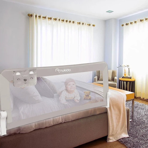 Бар'єр для ліжка захисний проти випадання дитини 150×66×35 см Nukido 722300 сірий Польща - зображення 8