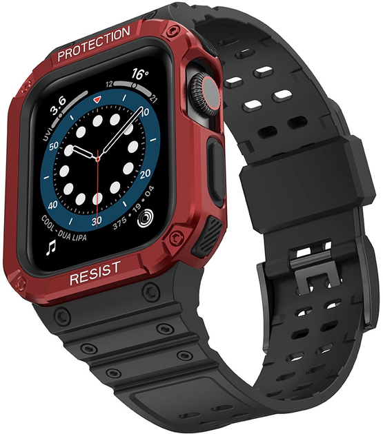 Pasek z etui Hurtel Protect Strap Band do Apple Watch 42/44/45 mm Black/Red (9145576231654) - obraz 1