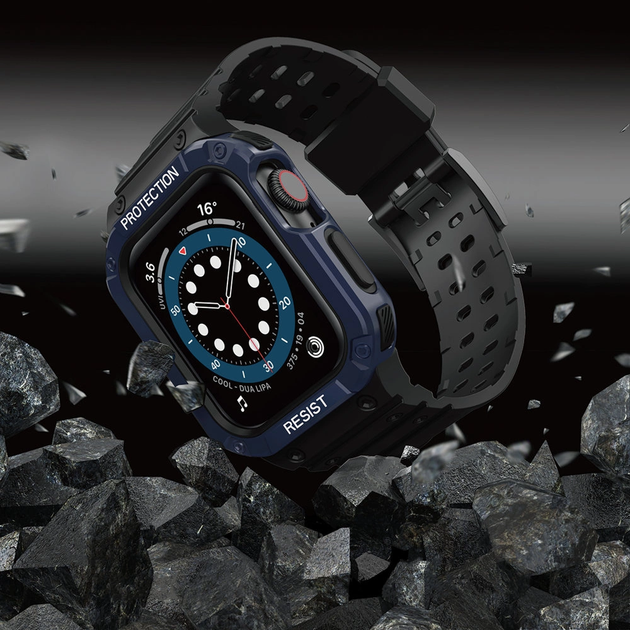 Pasek z etui Hurtel Protect Strap Band do Apple Watch 42/44/45 mm Black/Blue (9145576231685) - obraz 5