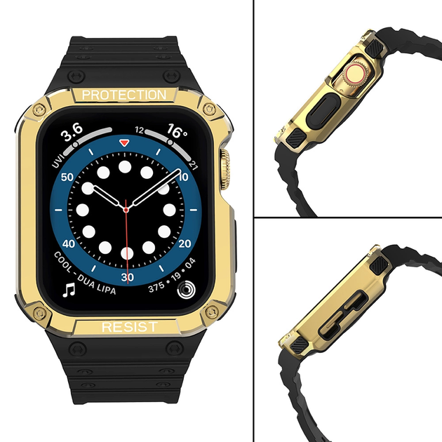 Ремінець із чохлом Hurtel Protect Strap Band для Apple Watch 42/44/45 мм Black/Gold (9145576231692) - зображення 4