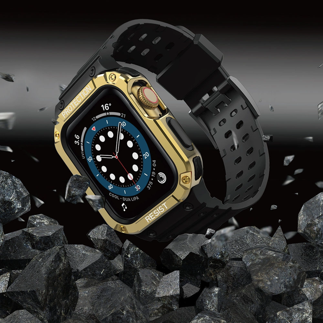 Ремінець із чохлом Hurtel Protect Strap Band для Apple Watch 42/44/45 мм Black/Gold (9145576231692) - зображення 5