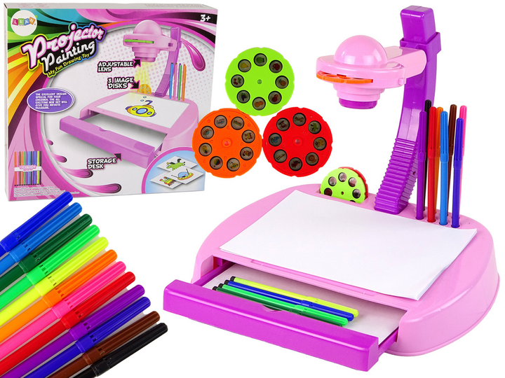 Projektor do rysowania LEAN Toys z szufladą różowy (14885) (5905515353526) - obraz 2